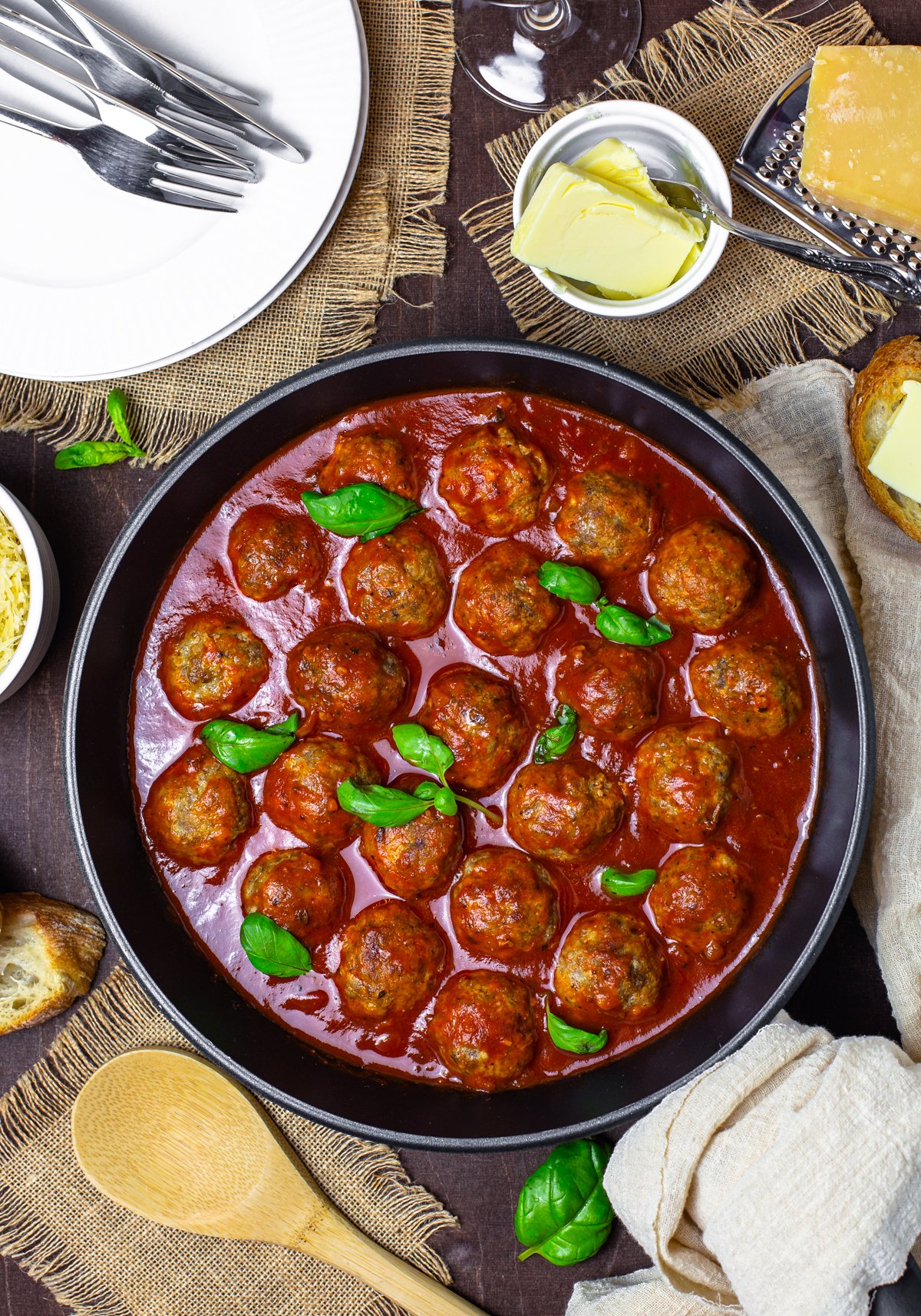 Homemade Meatballs in sauce in pan