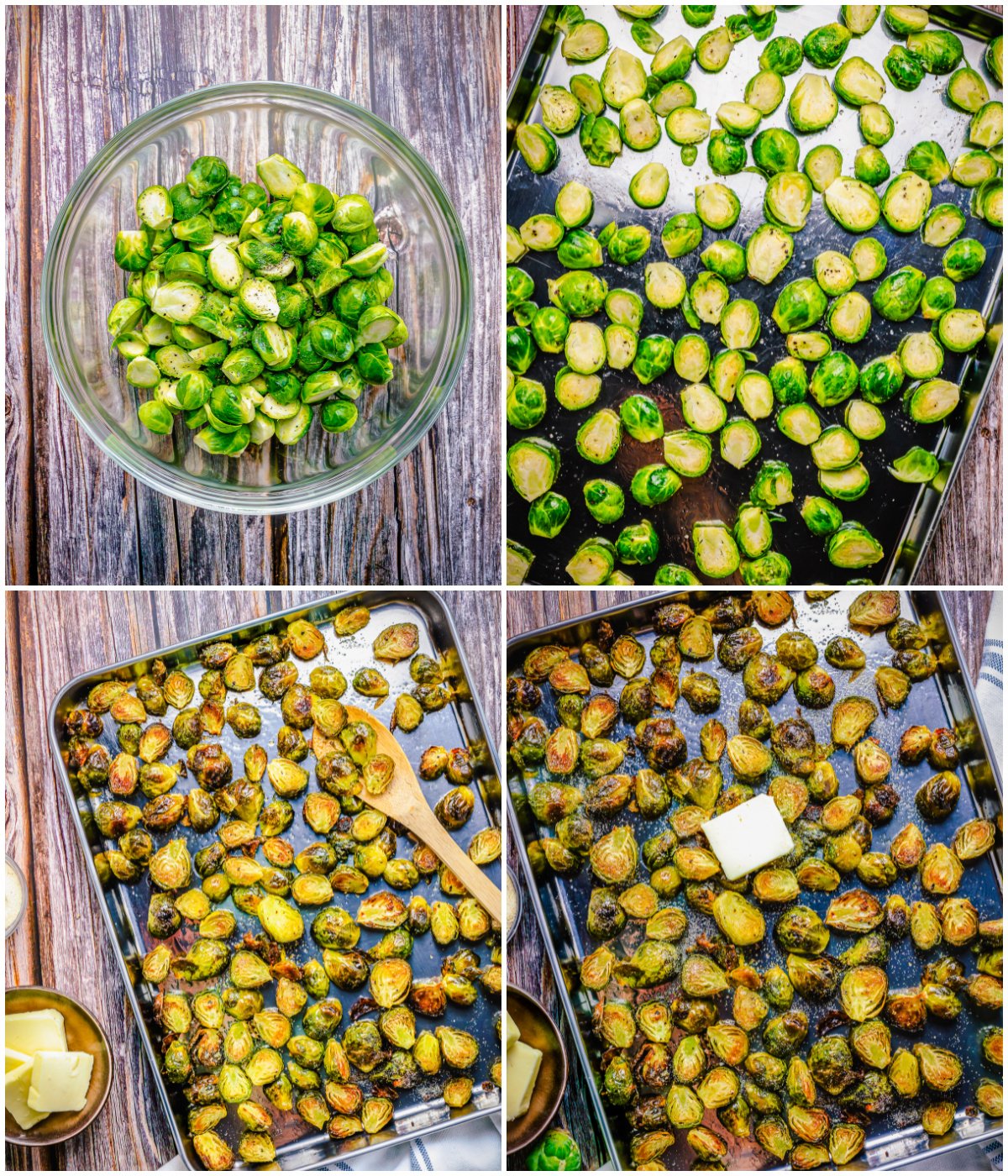 Step by step photos on how to make Oven Roasted Brussel Sprouts.