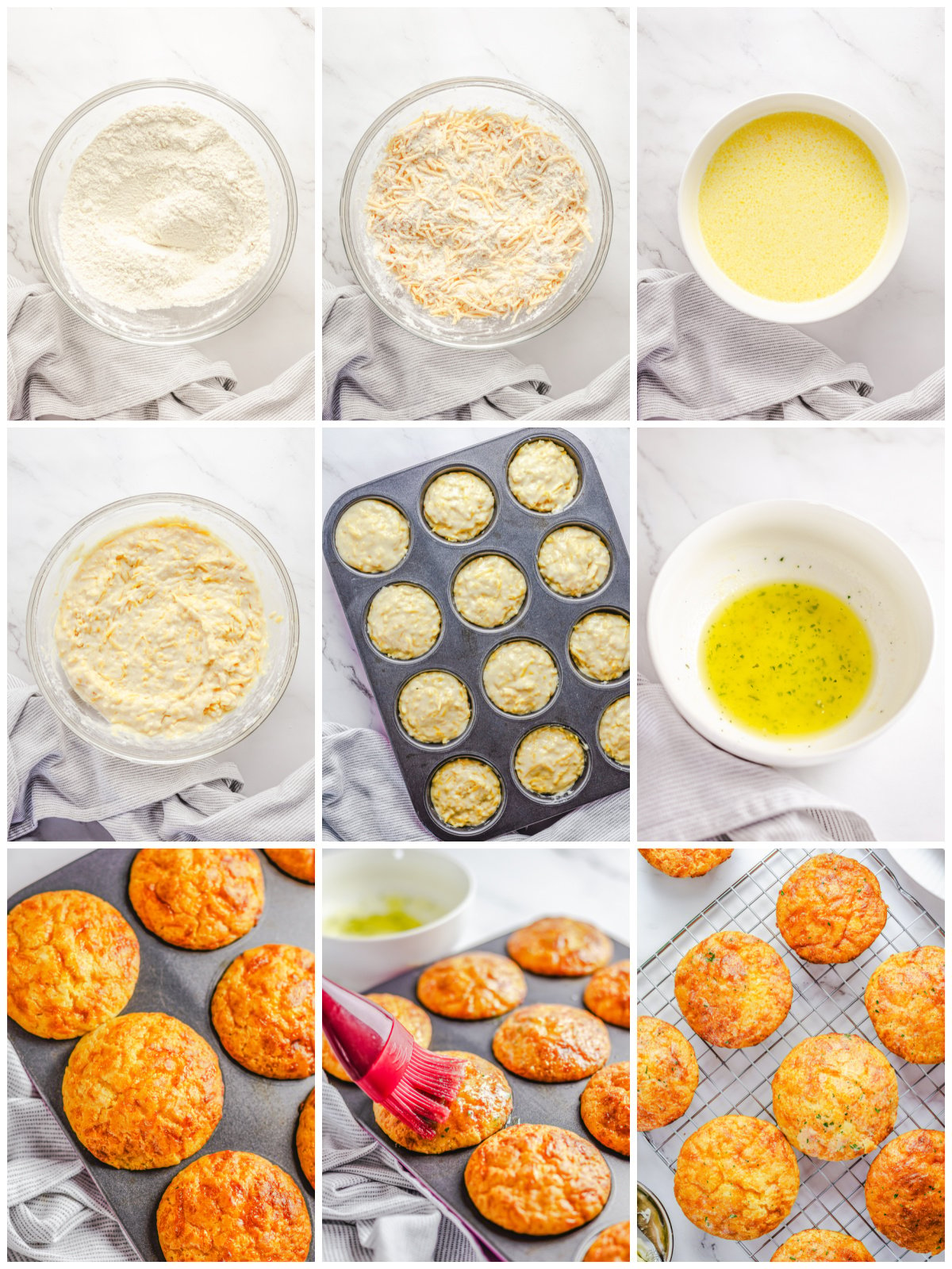Step by step photos on how to make Garlic Cheese Muffins.