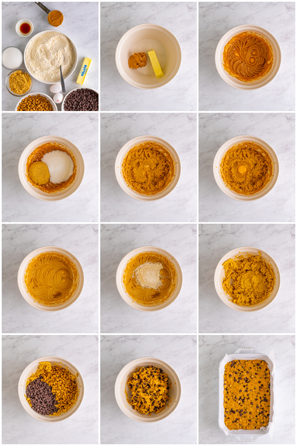 Step by step photos on how to make Cookie Bars.