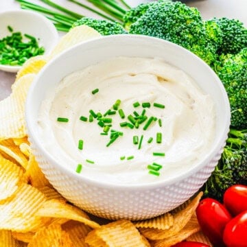 Dip in bowl with chives, square image