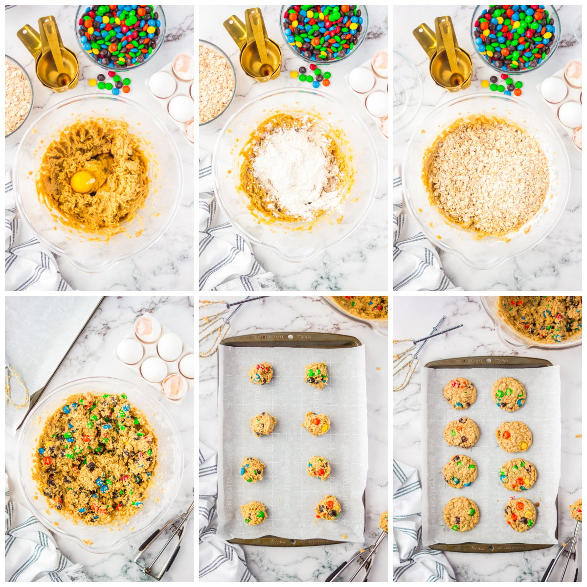 Step by step photos on how to make M&M Oatmeal Cookies
