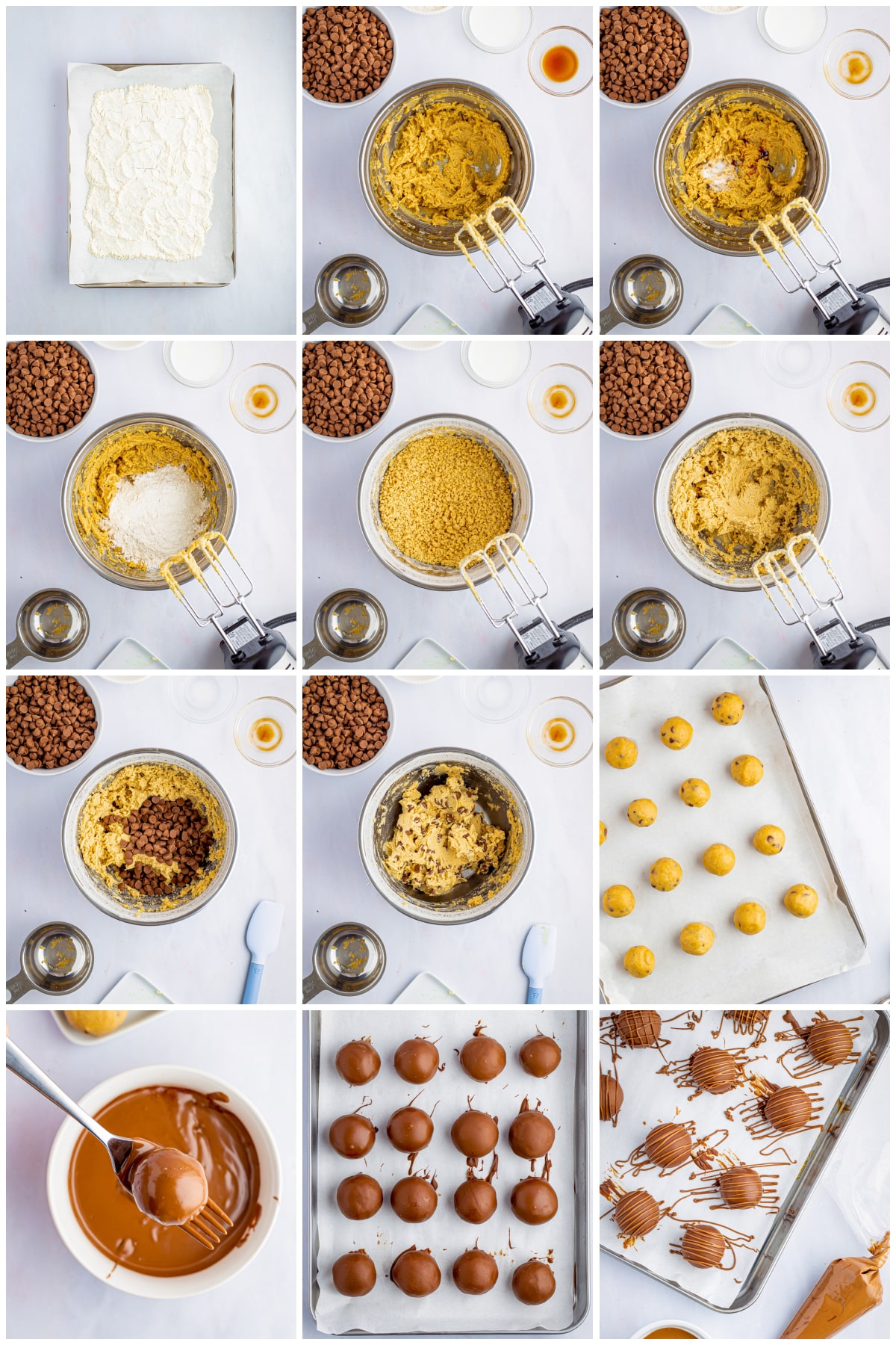 Step by step photos on how to make Cookie Dough Truffles.