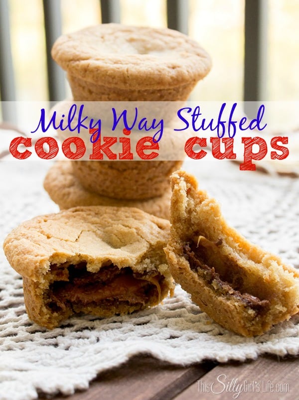 Milky Way Stuffed Cookie Cups recipe, crispy yet soft sugar cookie like outer cookie stuffed with warm and gooey milky way bars. A must try with easy to follow step by step directions!