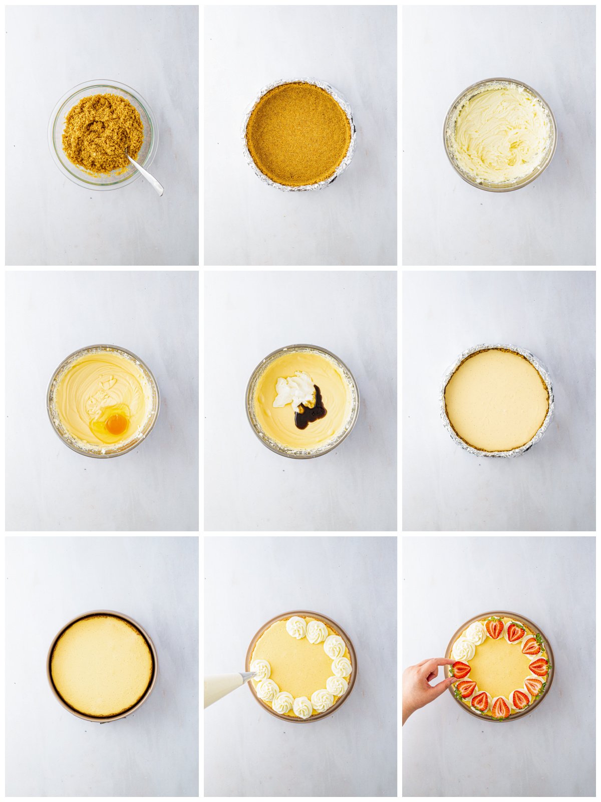 Step by step photos on how to make a Vanilla Bean Cheesecake.