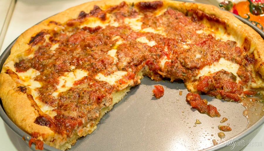 Homemade Chicago Style Deep Dish Pizza, she lists the recipes for EVERYTHING. The dough, Italian sausage and pizza sauce! The best Chicago style pizza outside of the city!