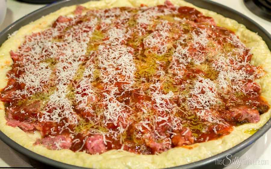 Homemade Chicago Style Deep Dish Pizza, she lists the recipes for EVERYTHING. The dough, Italian sausage and pizza sauce! The best Chicago style pizza outside of the city!