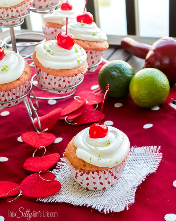 Cherry Limeade Cupcakes, maraschino cherry cake with lime whipped frosting. UGH, so good!