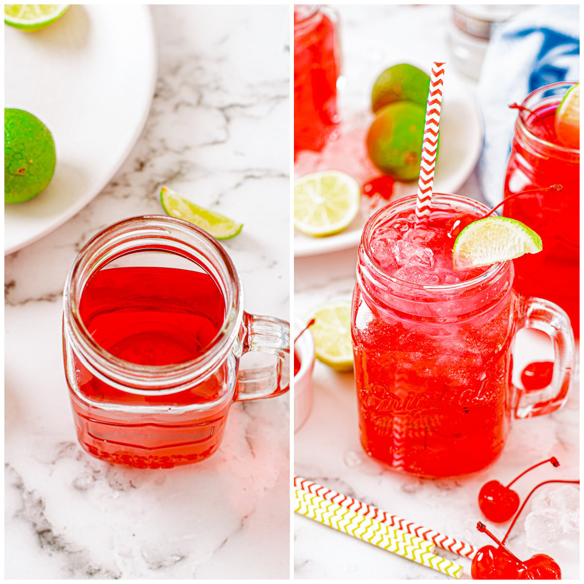 Step by step photos on how to make a Cherry Limeade Cocktail.