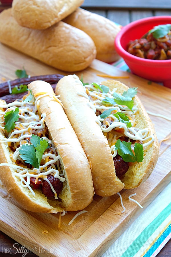 Mexican Style Hot Dogs with Spicy Tomato Onion Relish, perfect for a fun Summer cookout! #CollectiveBias