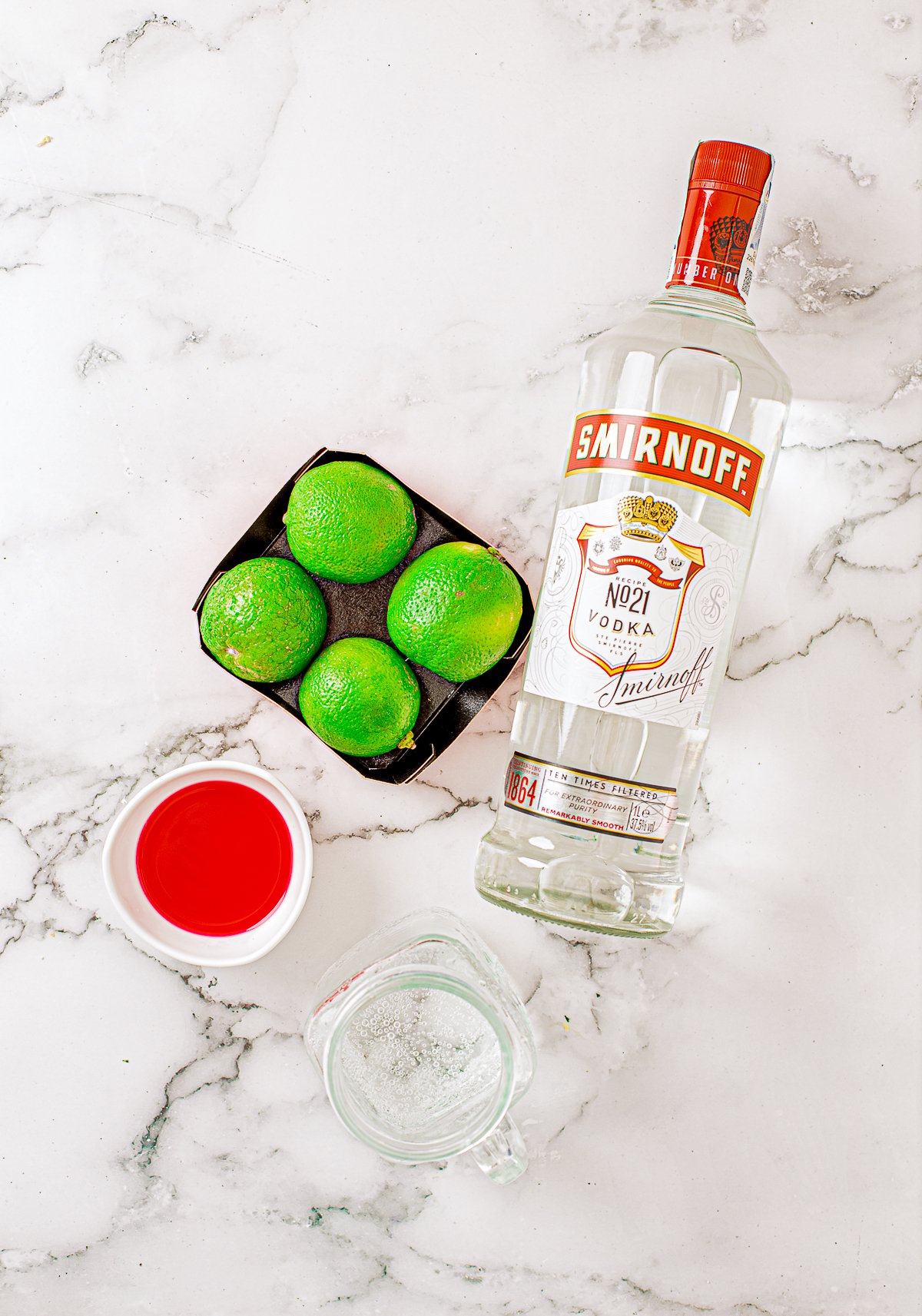 Ingredients needed to make Cherry Limeade Cocktails.