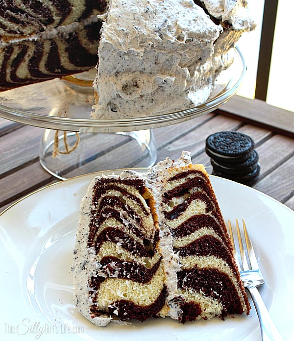 Zebra Cake with Cookies and Cream Frosting, This is by FAR my favorite cake ever ever ever. Seriously.... I think it's that frosting that really did it for me, swoon.