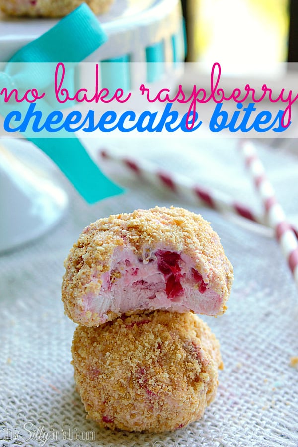 No Bake Raspberry Cheesecake Bites, so cute and easy, and are sure to curb your cheesecake craving in a jif!