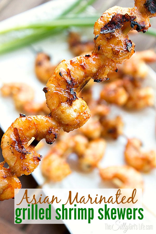 Asian Marinated Grilled Shrimp Skewers, slightly sweet with the smokiness from the grill really let's the Asian marinade shine!