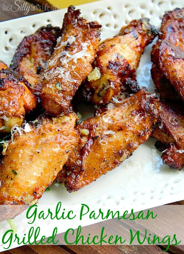 Ad: Garlic Parmesan Grilled Chicken Wings, smokey wings grilled then tossed in a light and flavorful garlic parmesan sauce #whatsgrillin