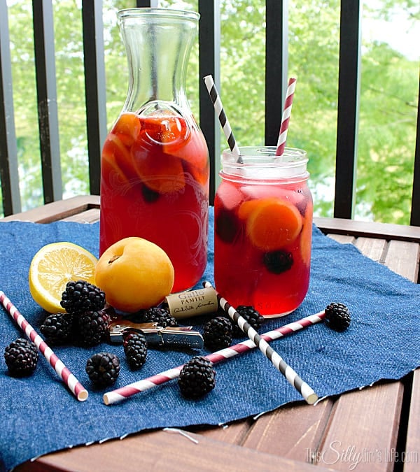 Blackberry Apricot Sangria, Made with sliced apricots, blackberries, pink moscato and more. Perfect for a summer evening! #MoscatoDay #ad 