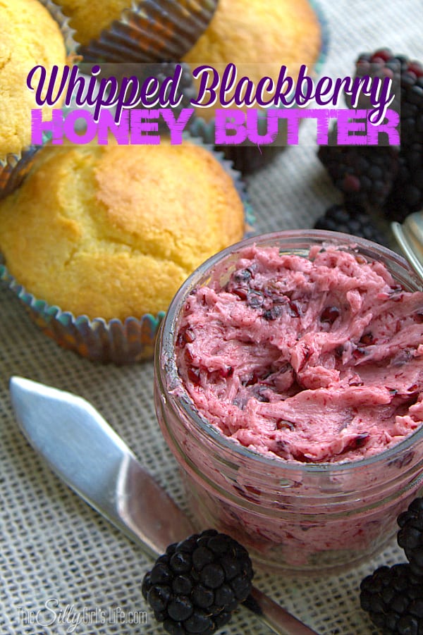 Whipped Blackberry Honey Butter, softened butter whipped with whole blackerries and sweet honey. Amazing.