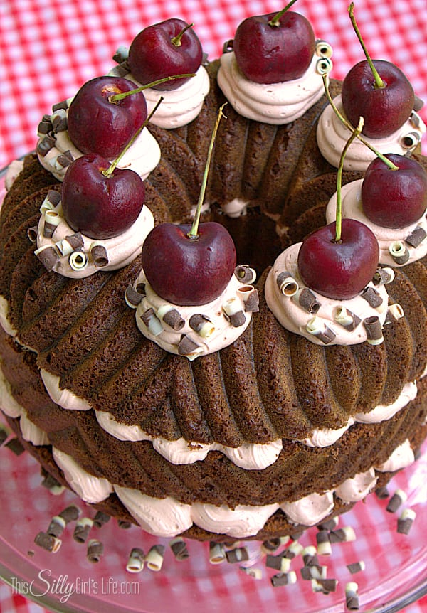 Dr. Pepper Black Forest Cake, layers of chocolate cake and buttercream flavored with Dr. Pepper Cherry and topped with fresh cherries! #BackyardBash #shop