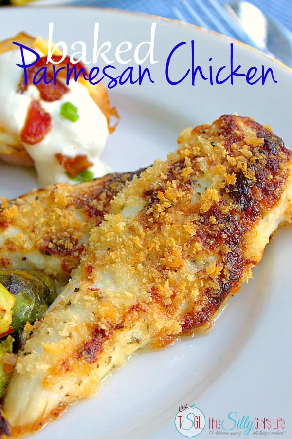 Baked Parmesan Chicken recipe with side dishes, seared Brussels sprouts and twice baked potatoes, the perfect budget meal! #RollIntoSavings #shop
