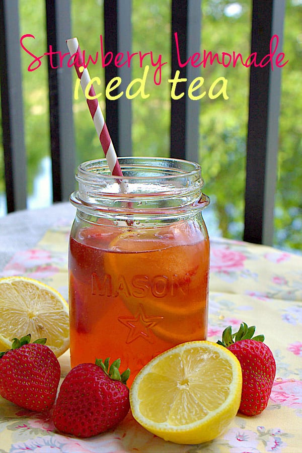 Strawberry Lemonade Iced Tea, your favorite summertime drinks mixed into one! With fresh strawberry ice cubes!