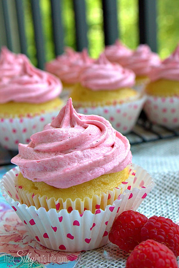 Almond Cupcakes with Fresh Raspberry Buttercream Frosting, a simple, beautiful yummy dessert!