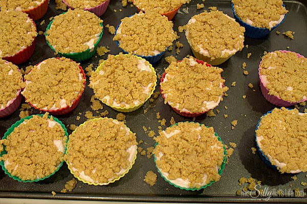 Top with cookie crust, evenly distributing the crumbs. Pat down the crust with the back of a spatula so the crust will have an even surface. Place in fridge for at least 4 hours or until set. 