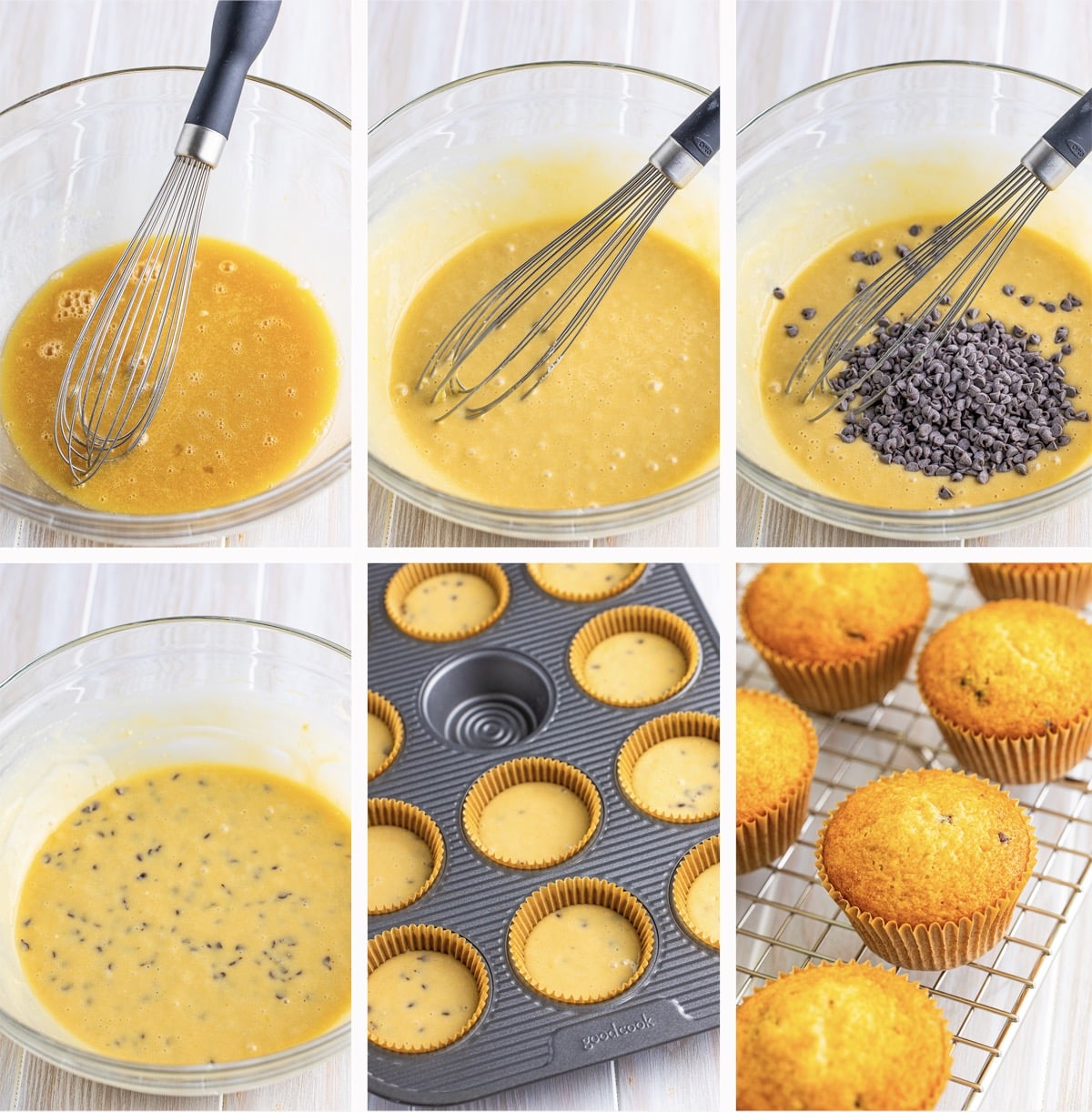 collage of images showing how to make the cupcakes for Pancake Cupcakes