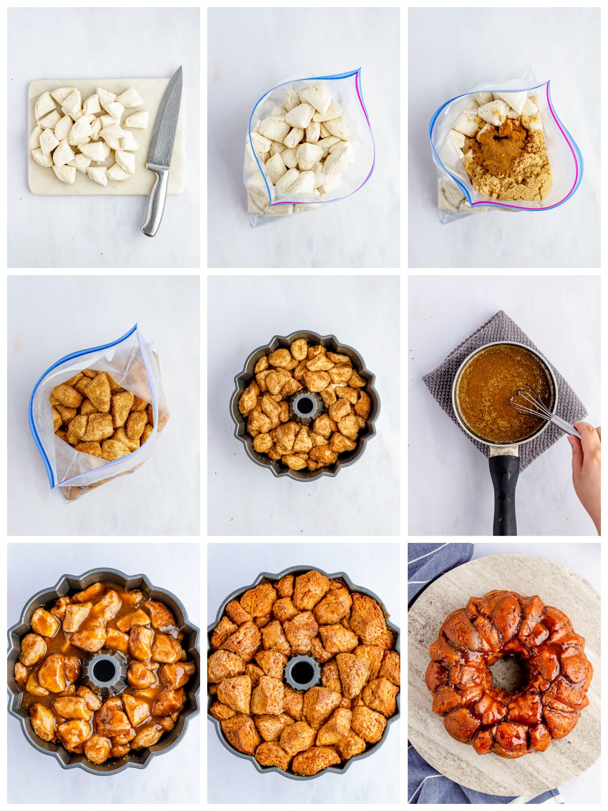 Step by step photos on how to make Pumpkin Monkey Bread.