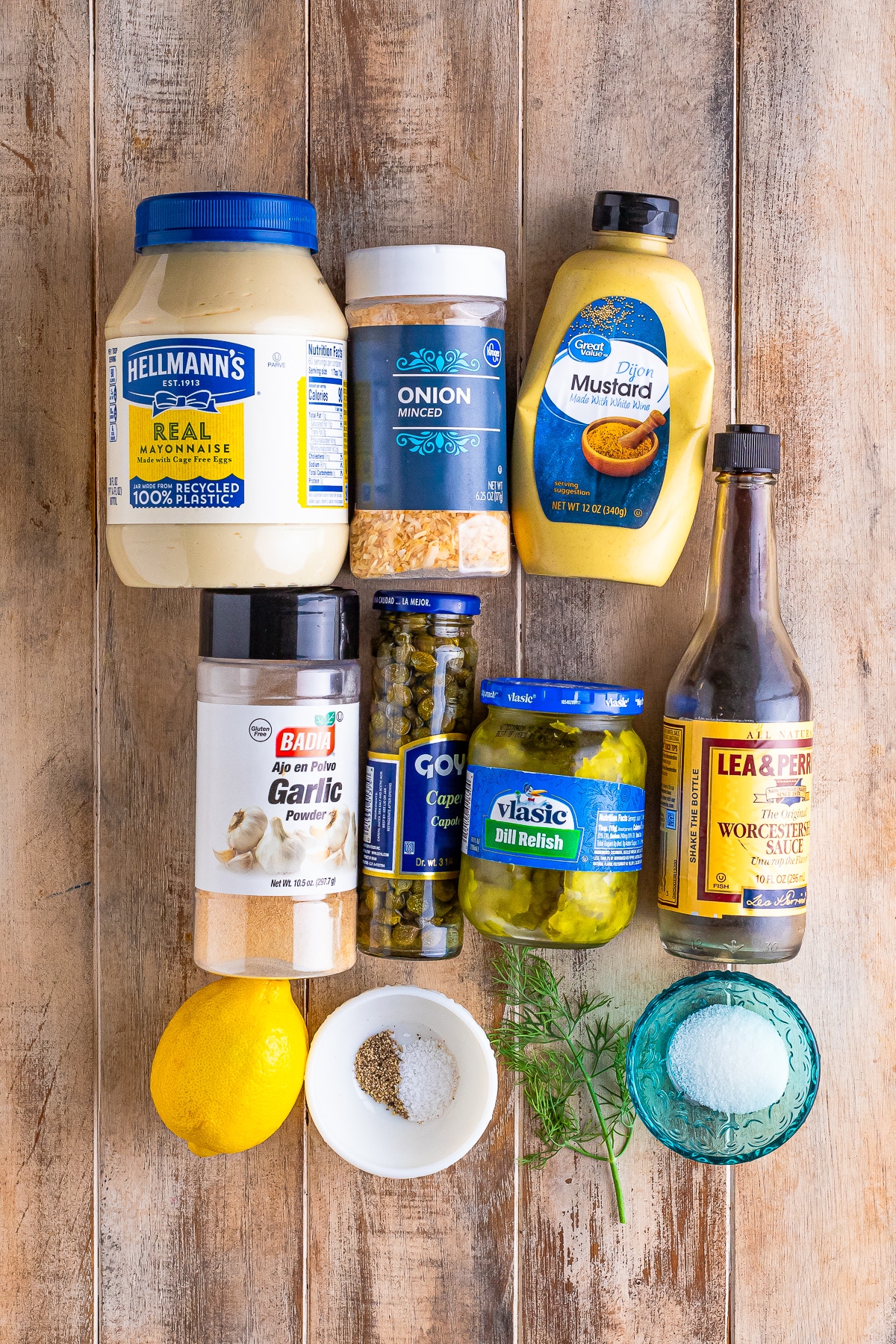 Easy Homemade Tartar Sauce, mayo mixed with pickle relish and spices, so much better than store bought! - ThisSillyGirlsLife.com ingredients needed to make easy tartar sauce
