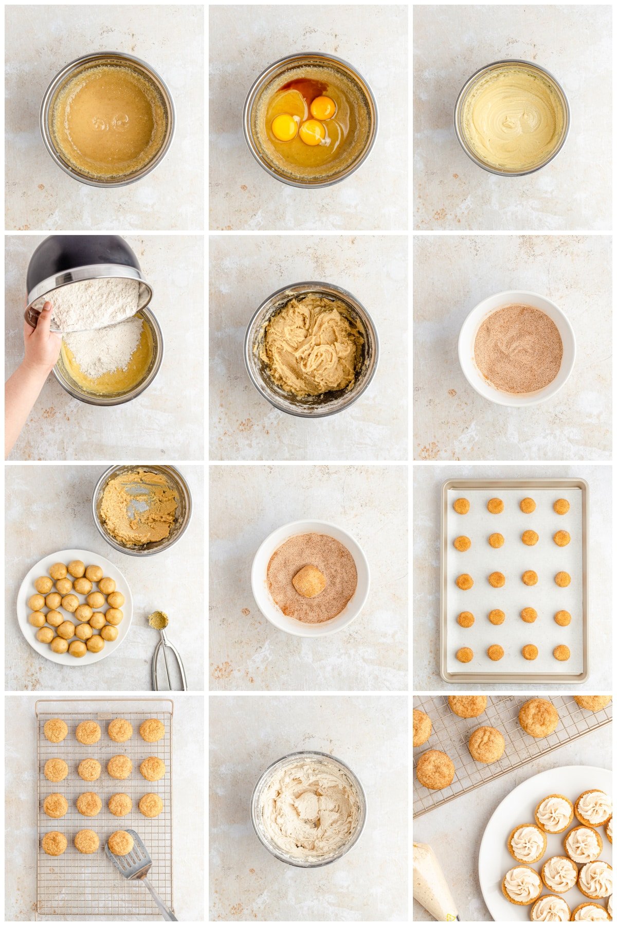 Step by step photos on how to make Snickerdoodle Sandwich Cookies.
