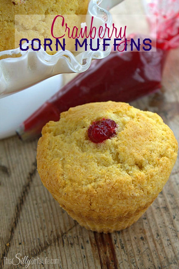 Cranberry Corn Muffins, homemade cornbread muffins stuffed with cranberry jam, a new holiday staple! - ThisSillyGirlsLife.com