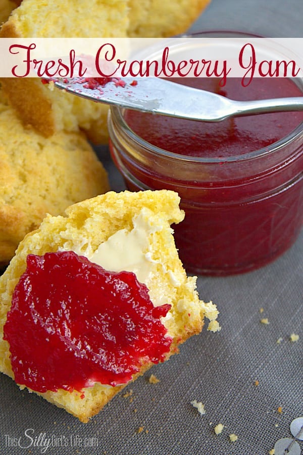 Fresh Cranberry Jam, only 3 ingredients and ready in 14 minutes or less, sweet, tart and oh so delicious! - ThisSillyGirlsLife.com 