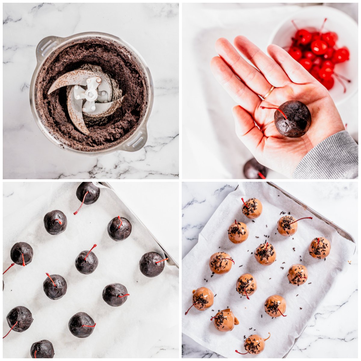 Step by step photos on how to make Chocolate Cherry Oreo Truffles.