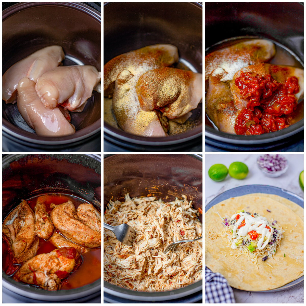 Step by step photos on how to make Chicken Burritos