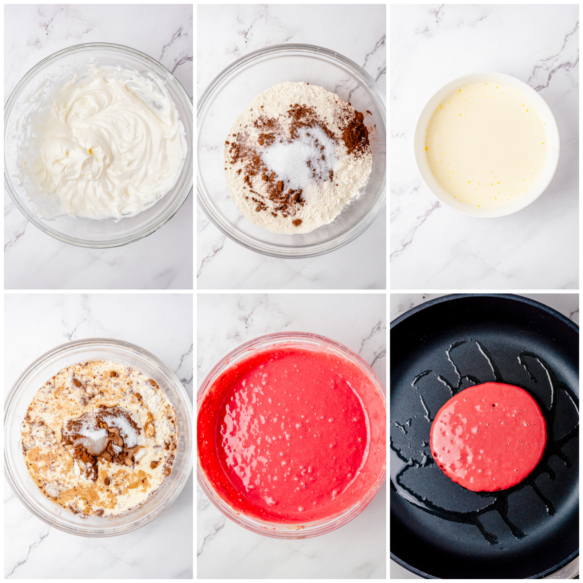 Step by step photos on how to make Red Velvet Pancakes.