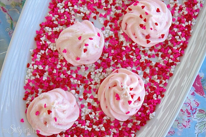 Cherry Vanilla Meringue Cookies, light and airy cookies with a classic flavor combo, studded with maraschino cherries! - ThisSillyGirlsLife.com