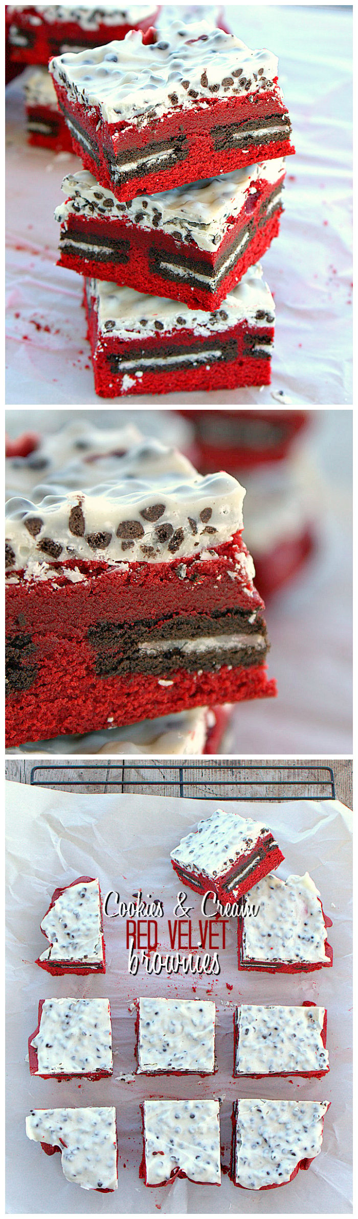 Cookies and Cream Red Velvet Brownies long collage of images