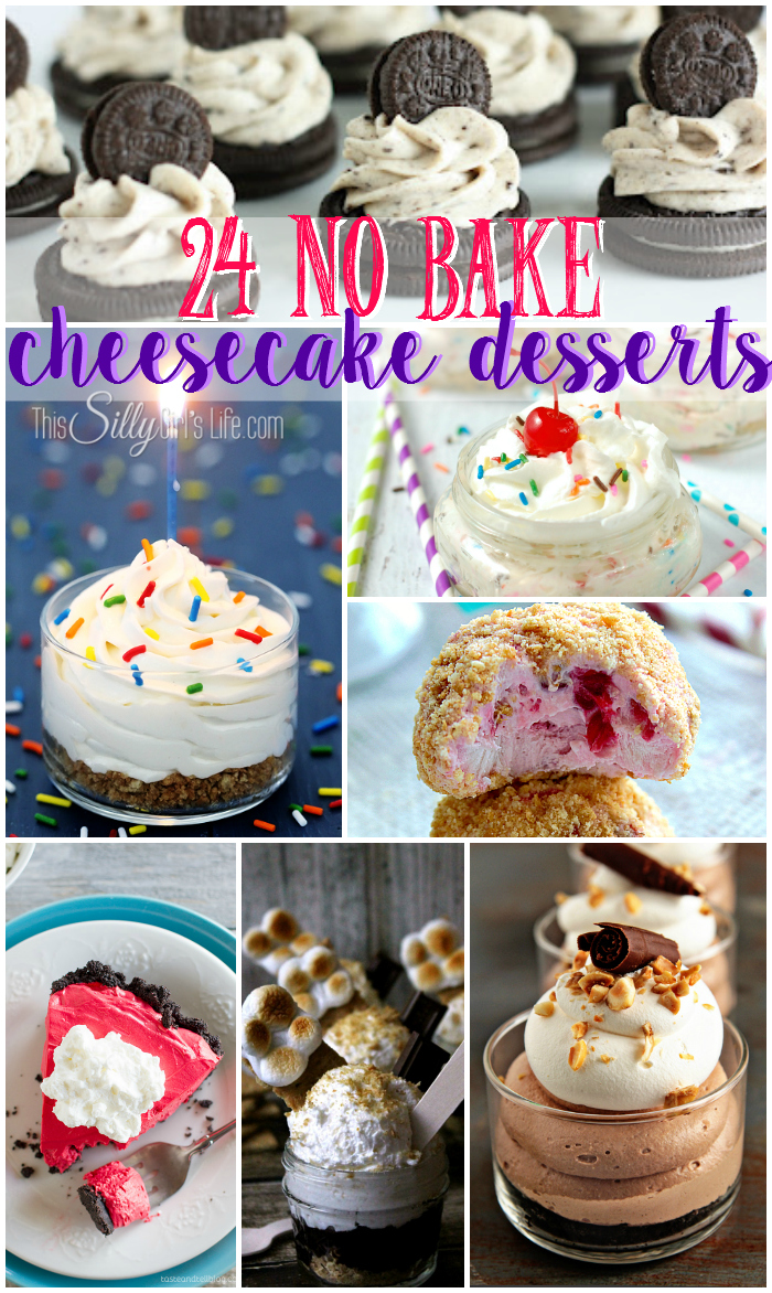  24 No Bake Cheesecake Desserts, a round up of easy, no bake cheesecake recipes! Including pies, popsicles, bite sized desserts and more. - ThisSillyGirlsLife.com