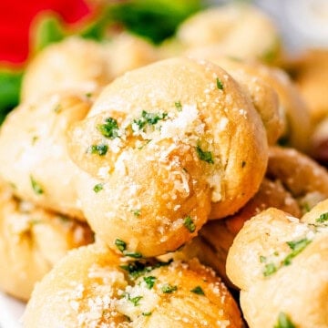 Square image close up of Garlic Knots.