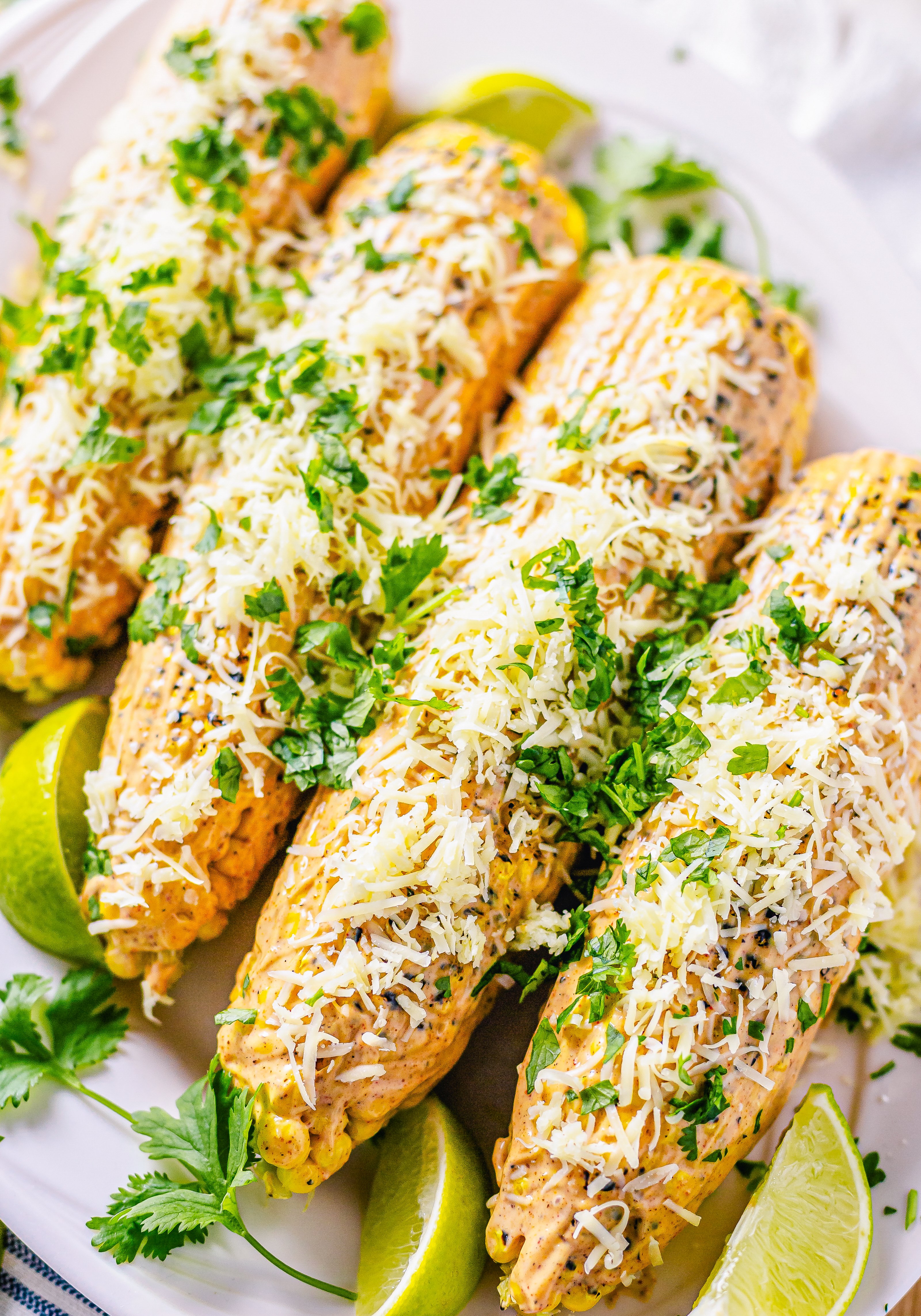 Close up overhead of Mexican Street Corn garnished