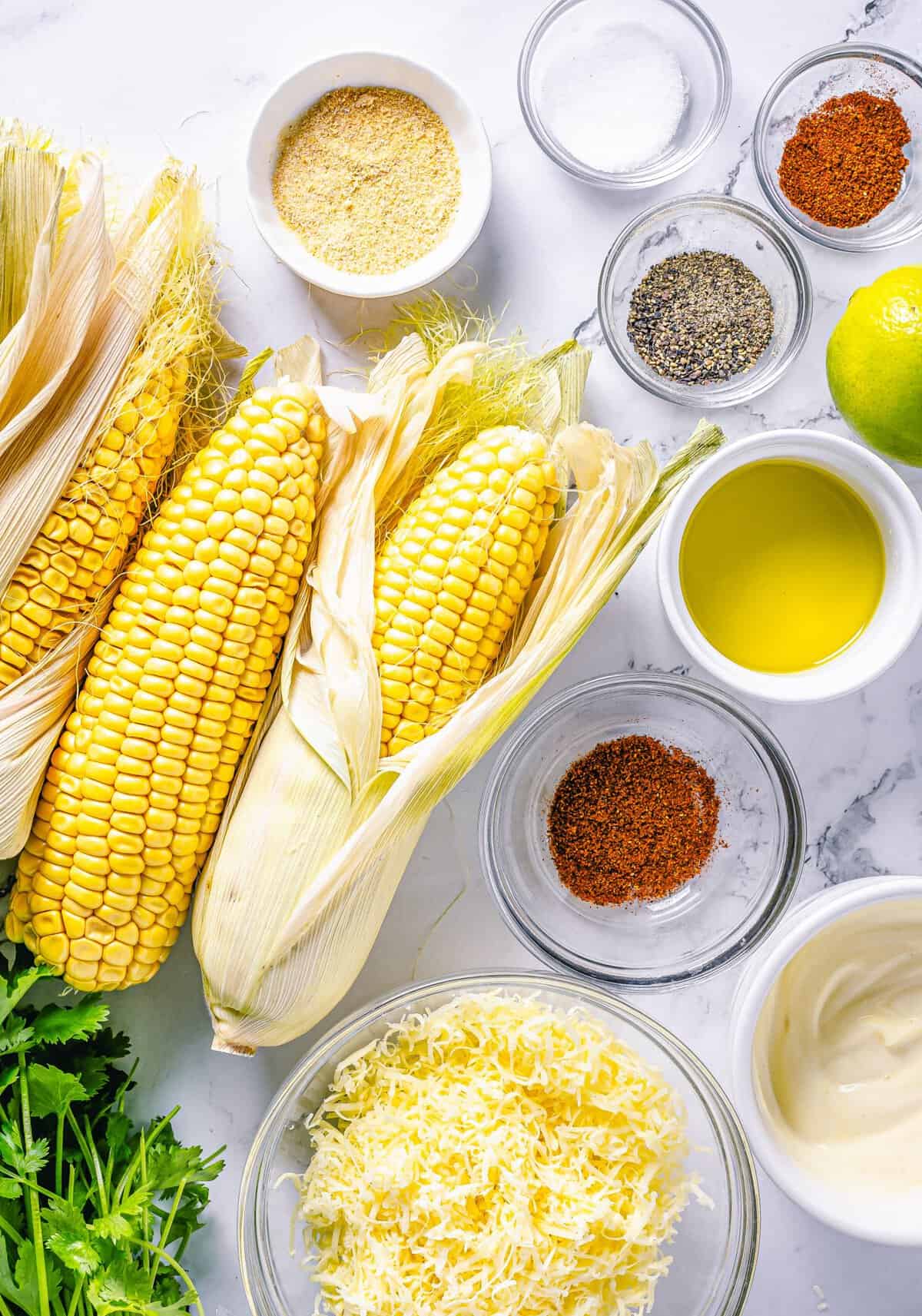 Ingredients needed to make a Mexican Street Corn Recipe