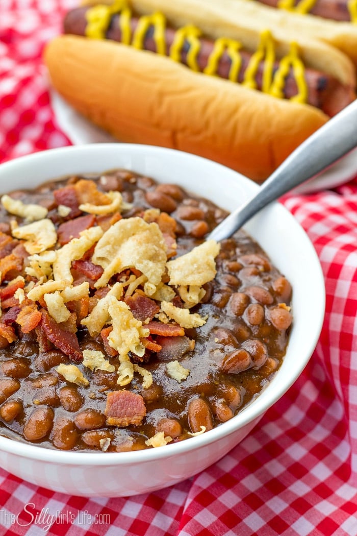 30 Minute Stove Top Baked Beans, don't have time to wait for oven baked beans? Try this delicious sweet and savory 30 minutes stove top version! - ThisSillyGirlsLife.com #FinestGrillathon #ad