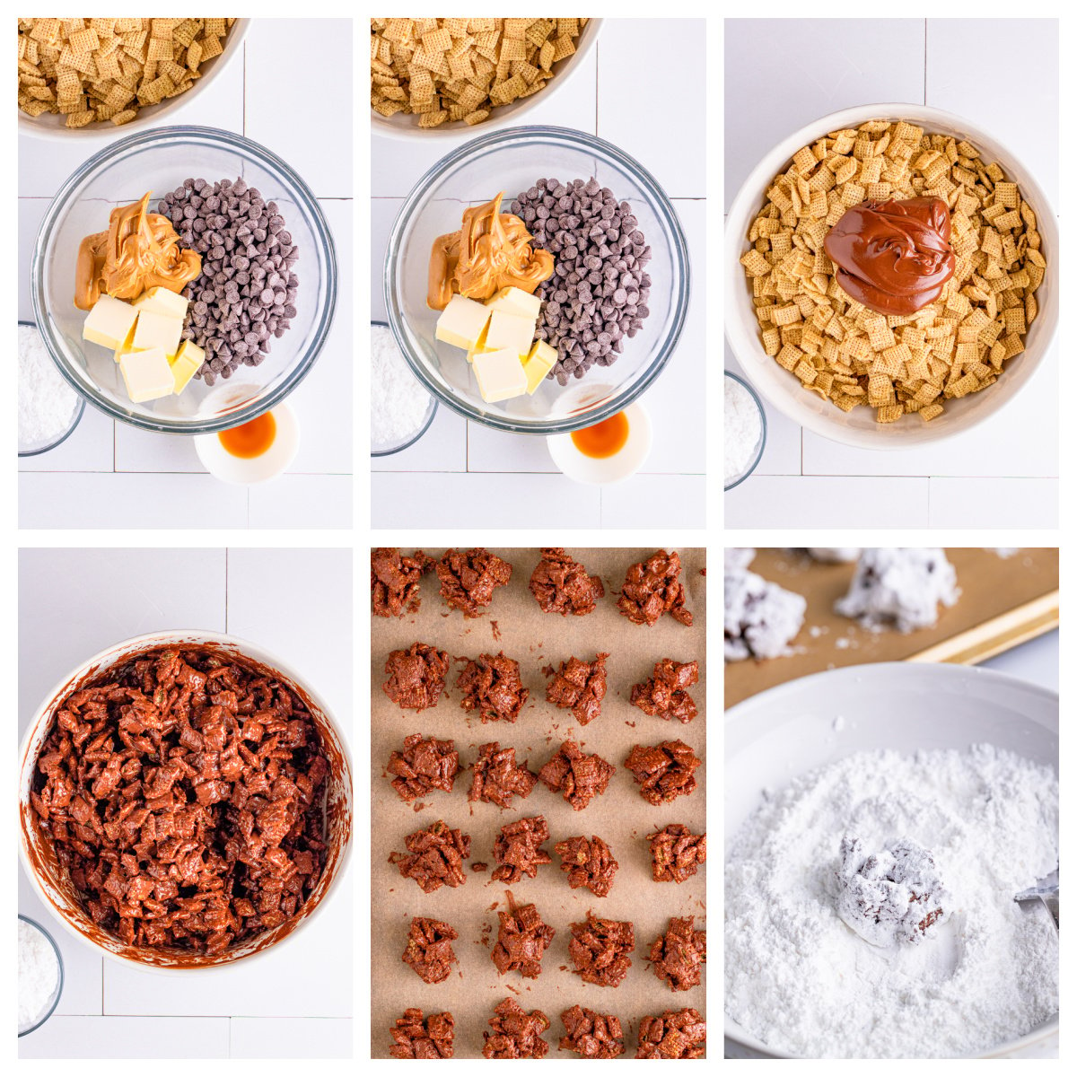 Step by step photos on how to make Muddy Buddy Cookies.