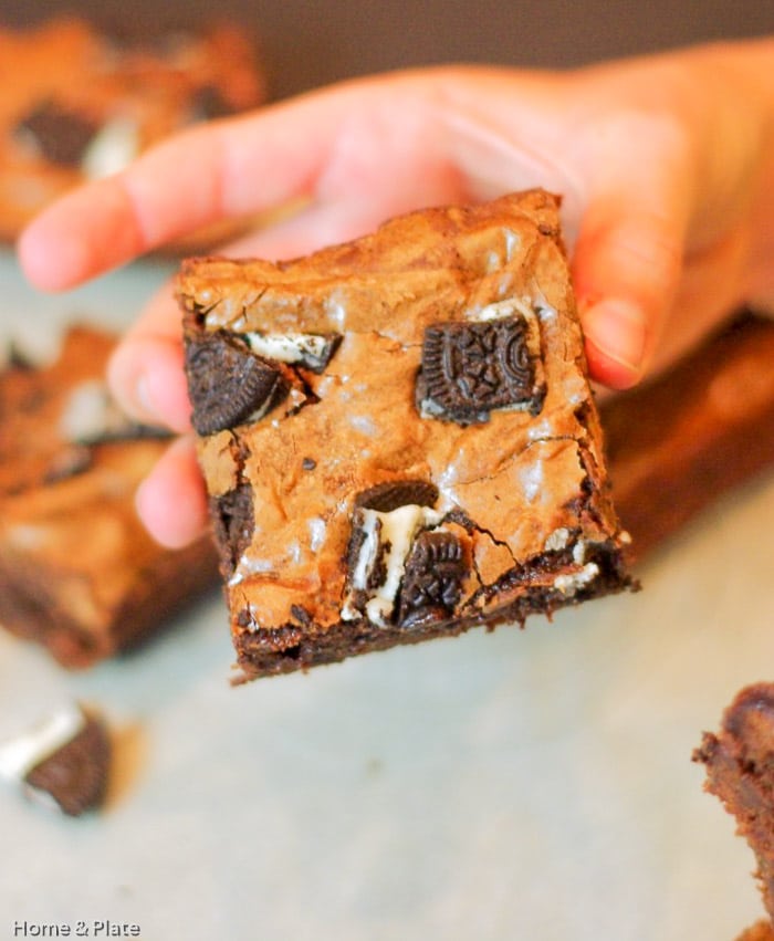 Oreo Brownies, classic homemade fudgy brownies packed with Oreo cookie pieces!