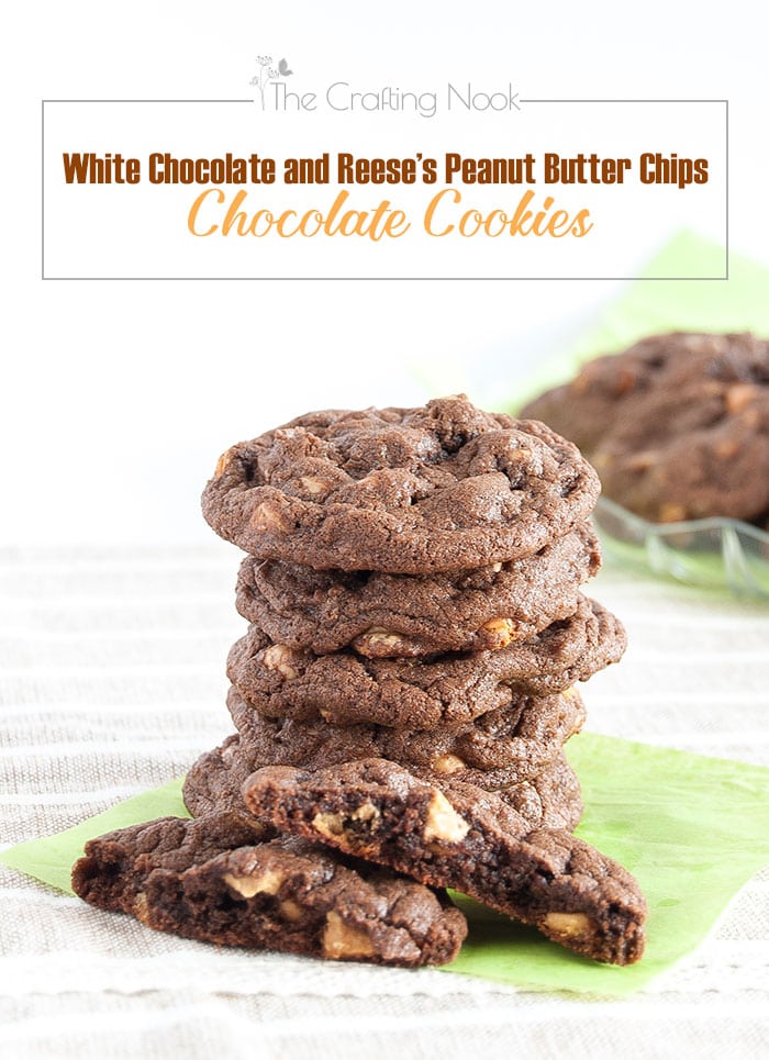 Soft and chewy chocolate cookies studded with white chocolate and peanut butter chips! 