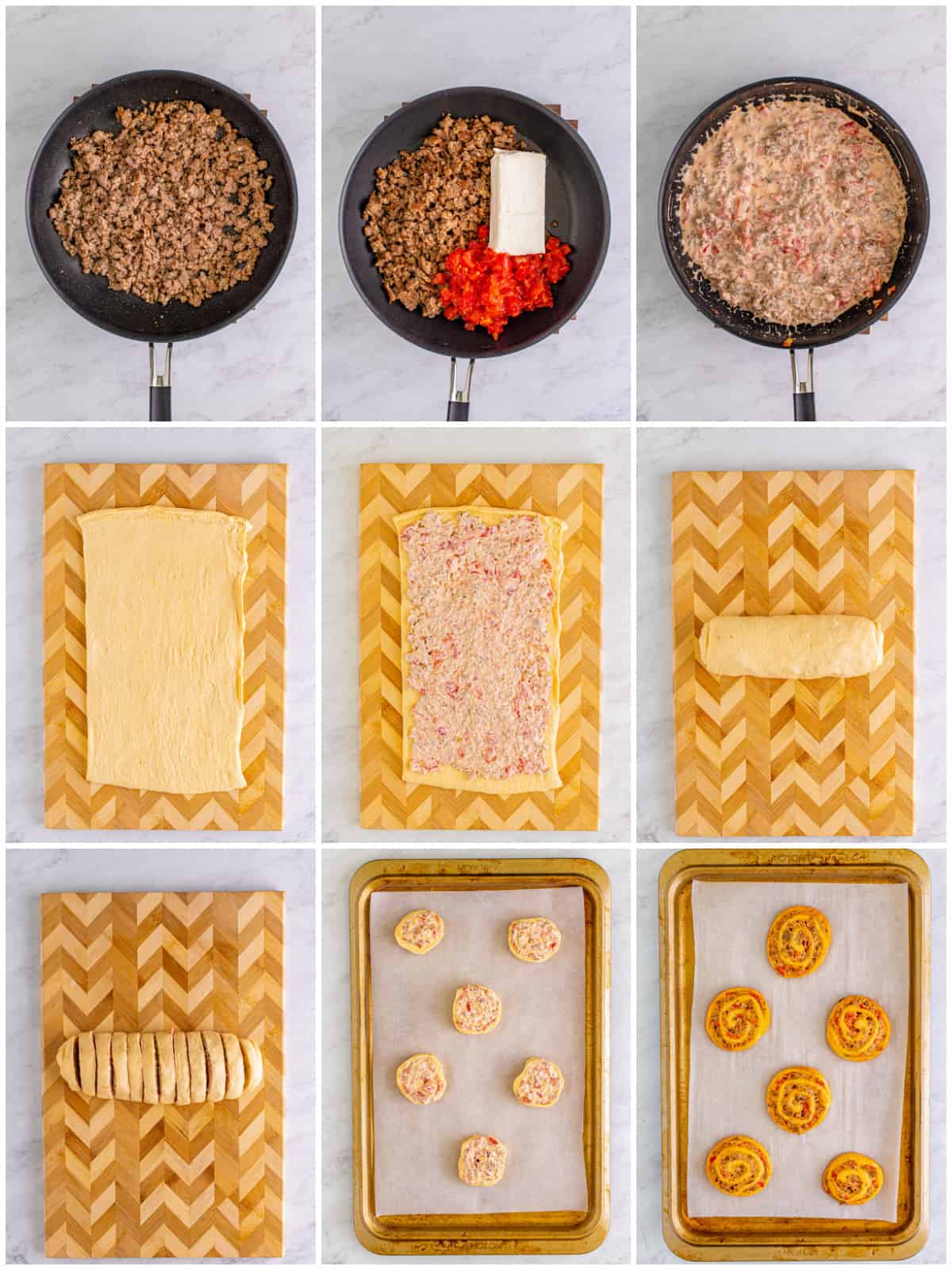 Step by step photos on how to make Sausage Dip Pinwheels