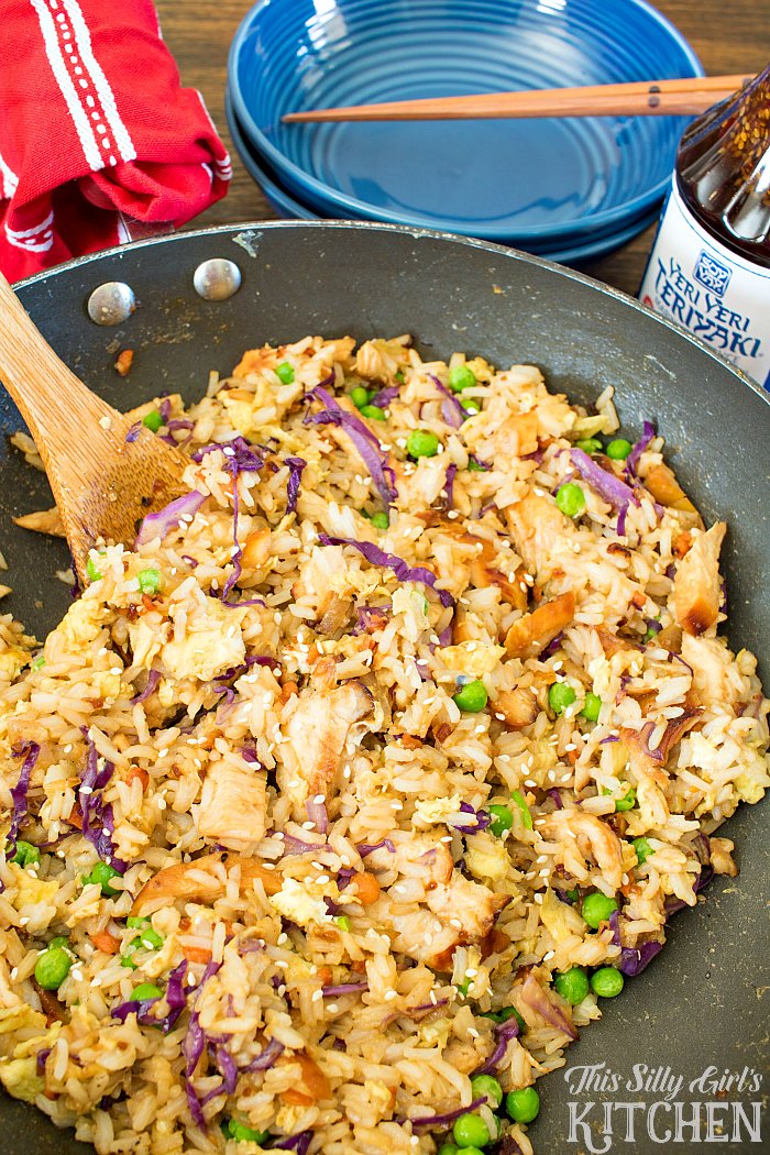 Teriyaki Chicken Fried Rice, full of flavor, perfect for a weeknight meal or side dish! from ThisSillyGirlsLife.com #TeamRice #UnlocktheAwesome #ad