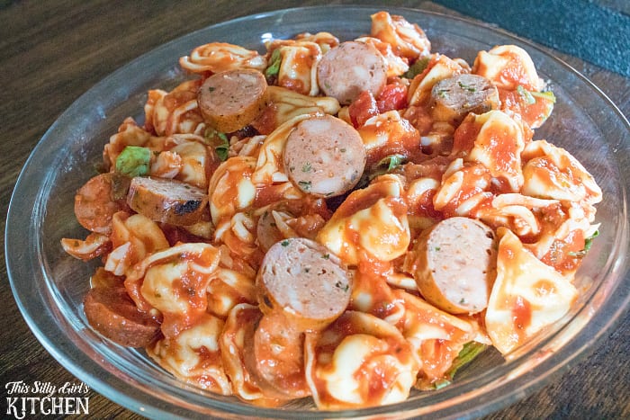 Italian Sausage Tortellini Bake, a quick, easy, DELICIOUS weeknight meal! from ThisSillyGirlsLife.com #ad