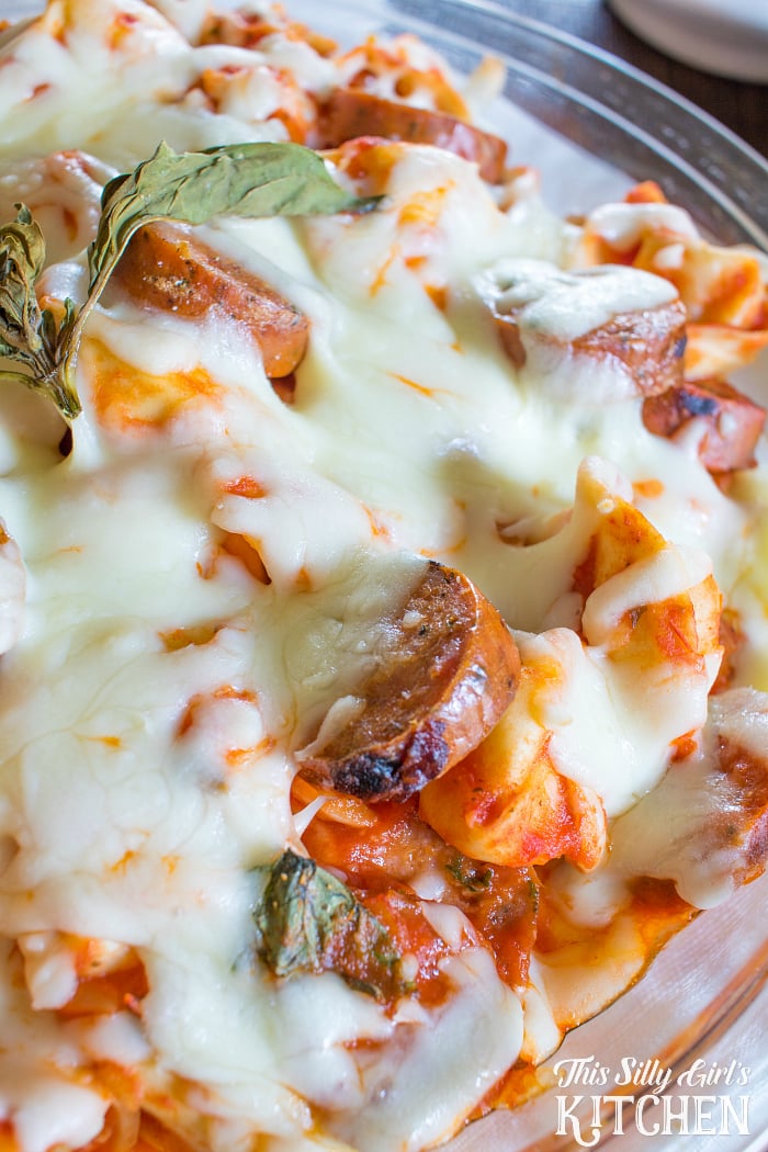Italian Sausage Tortellini Bake, a quick, easy, DELICIOUS weeknight meal! from ThisSillyGirlsLife.com #ad