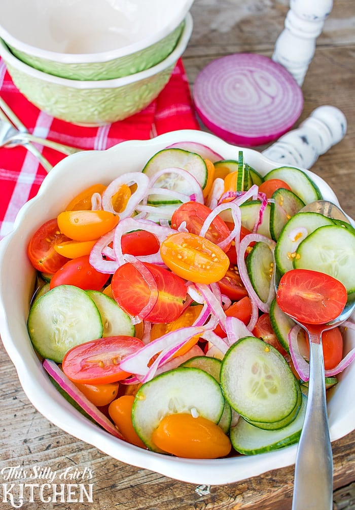 Tomato, Cucumber and Onion Salad, bright, refreshing and perfect for summer! from ThisSillyGirlsLife.com